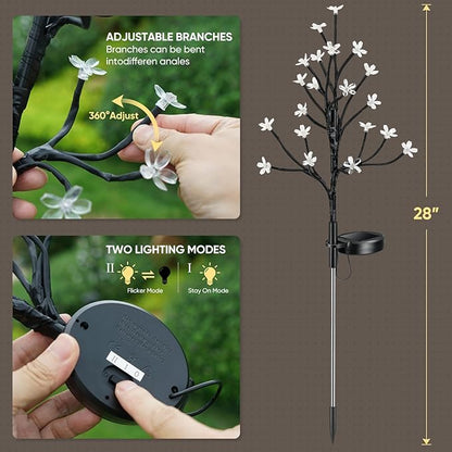 Solar Garden Lights Outdoor Waterproof,Garden Decor Solar Flowers For Outside Decorative,2Pack 2Modes Solar Powered Fairy Outdoor Decorations for Yard Patio Pathway, Gardening Gifts Mothers Day