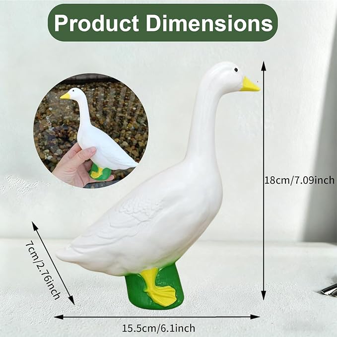 7 Inch White Goose Statue Resin Figurine Lifelike Desktop Animal Ornament for Home Garden Outdoor Decor, Perfect for Porch Lawn Patio Backyard Farm Theme Decoration, Collectible Craft Sculpture