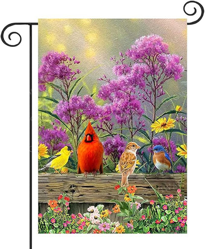 Cardinal Garden Flag Welcome Spring Double Sided Small Burlap Yard Flags Outside Outdoor Decorations 12x18 Inch
