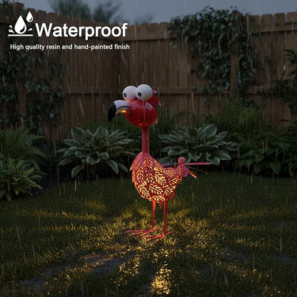 Pink Flamingo Garden Statue, Solar Flamingo Outdoor Decor,17 Inches Yard Flamingos for Outside, Pink Flamingos Statue for Garden, Yard, Patio, Lawn, Porch, Garden Flamingo Gift