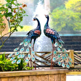 chisheen Garden Decor Outdoor Statues, Metal Peacock Decor for Outside, Garden Art Sculptures Standing for Patio Yard Lawn Home Decorations, Set of 2