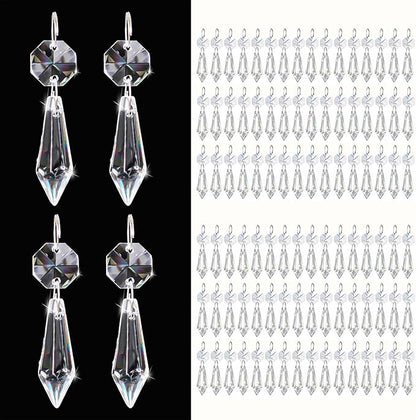 100PCS Premium Clear Crystal Glass Drops 2.4" - Multi-Purpose Hanging Prisms Bulk for Holiday Party/Home/Window Decoration/Chandelier Replacement Parts