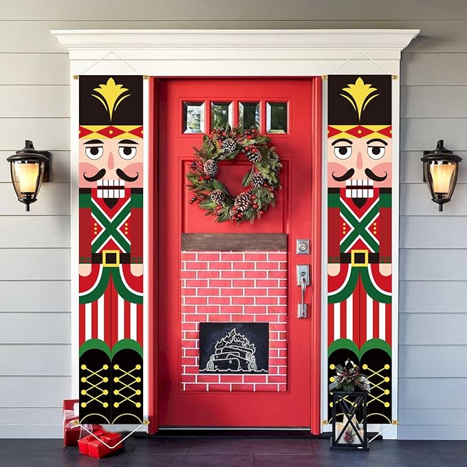 Ivenf Nutcracker Soldier Christmas Decorations, 2pc 71x13in Outdoor Yard Banner, Fade Resistant Fabric, Ready to Hang, Indoor-Outdoor Use, Home, Office, Shop Decor