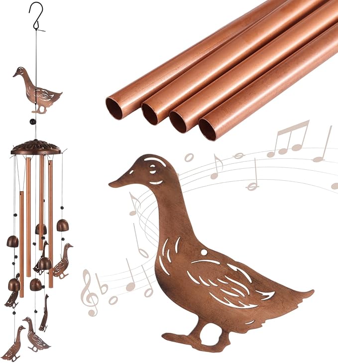 Goose Wind Chimes, 34 in Metal Windchimes Outdoor, Vintage Brass Decorative Animal Hanging Pendants, No Assembly Required, Retro Decor for Home, Garden, Patio, and Goose Gifts