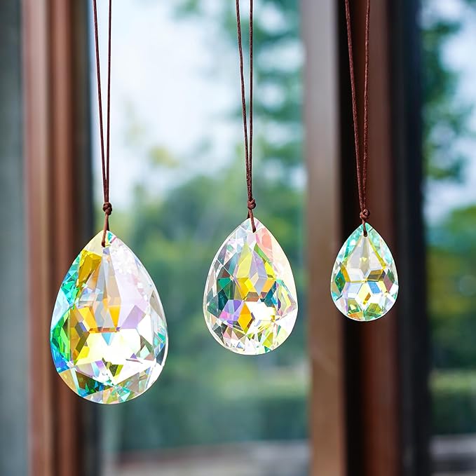 3Pcs 2/2.5/3 inch Crystal Prisms Sun Catchers Chandelier Colorful Bauhinia Ornament Pendants Rainbow Maker Suncatchers Hanging Prisms for Window Wedding Party Tree Decor