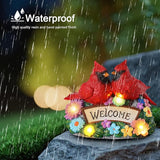 Solar Garden Statues 5.3" Couple Red Cardinal Figurines with Welcome Sign Waterproof Flower Garden Decor LED Lights for Outdoor Yard Patio Lawn Gifts for Mother Grandma Wife Sister Women