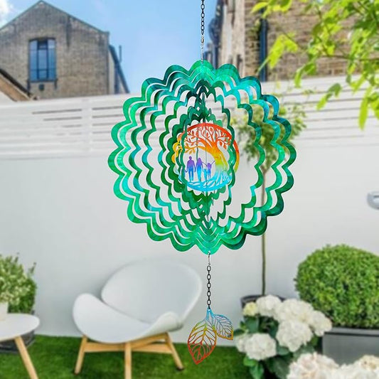 MUMTOP Tree of Life Wind Spinners Hanging, 12 Inch 3D Stainless Steel Metal Wind Spinner with Tail Gifts for Indoor Outdoor Yard and Garden
