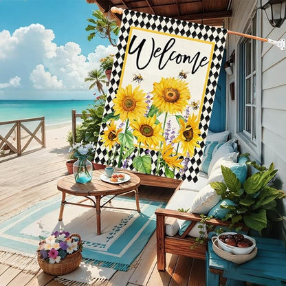 Baccessor Spring Summer House Flag 28x40 Inch Double Sided Burlap,Sunflowers Floral Flowers Large Garden Flag Holiday Yard Porch Patio Outdoor Outside Decoration
