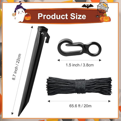 Plastic Inflatable Stakes Set, Include 12PCS Tent Stakes, 12Pcs of Hooks, and 65.5 FT Rope for Halloween Christmas Holiday Inflatables Garden Decorations