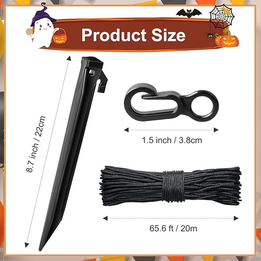 Plastic Inflatable Stakes Set, Include 12PCS Tent Stakes, 12Pcs of Hooks, and 65.5 FT Rope for Halloween Christmas Holiday Inflatables Garden Decorations