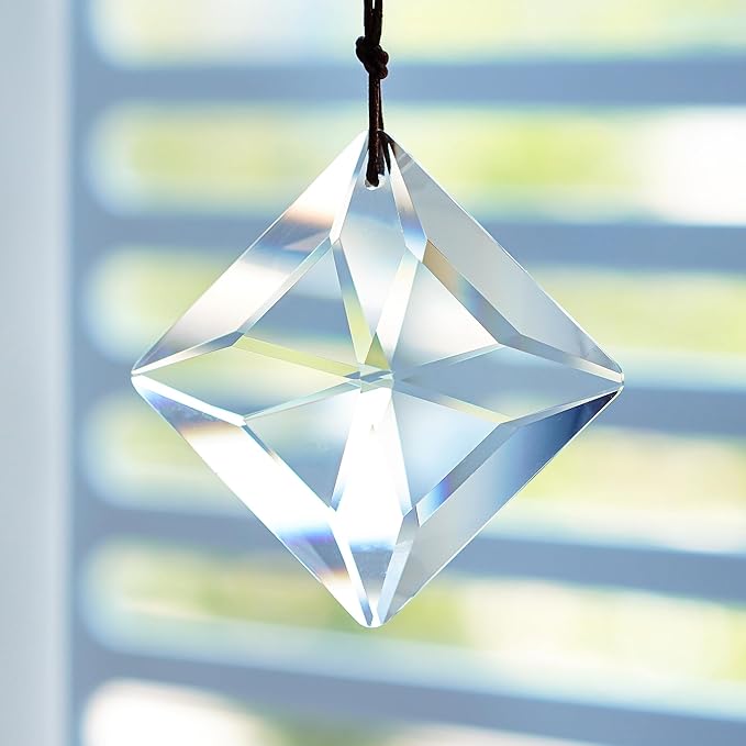 HDCRYSTALGIFTS 2PCS 50mm Clear Crystal Sun Catcher Prisms, Hanging Suncatchers with Glass Prism, Rainbow Maker for Windows, Balcony, Kitchen, Garden, Christmas Tree Decoration