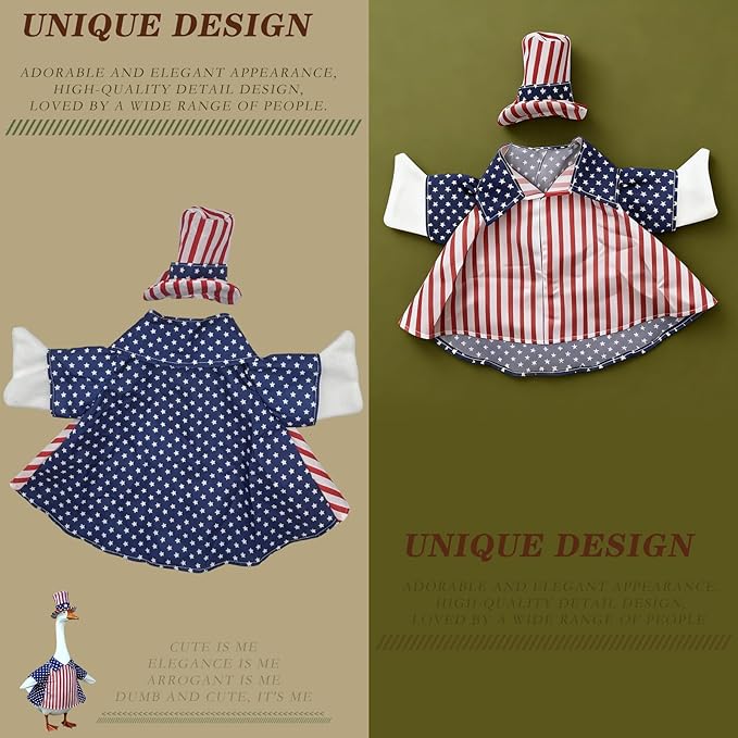 Independence Day Style Cute Outfit for 23-Inch Cement Goose – Outdoor Garden Yard Porch Decor