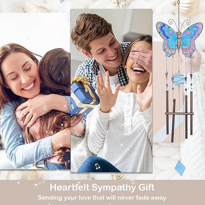 Taman Wind Chimes, 40" Butterfly Glass Wind Chime Colourful Wings Decorative Valentine's Day Gift Memorial Sympathy Gift Mom for Home, Outdoor, Yard, Patio,Garden Decor