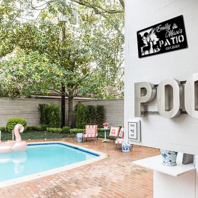 MeMate Personalized Metal Sign for Backyard, Custom Name Sign for Outside, Large Metal Housewarming Gift