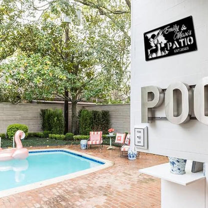 MeMate Personalized Metal Sign for Backyard, Custom Name Sign for Outside, Large Metal Housewarming Gift