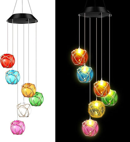 Wonderjune Solar Wind Chimes Nautical Ball Beach Theme Lights Outdoor Mobile Wind Chime LED Light for Garden Patio Yard Porch Decoration Gifts(Multicolor)