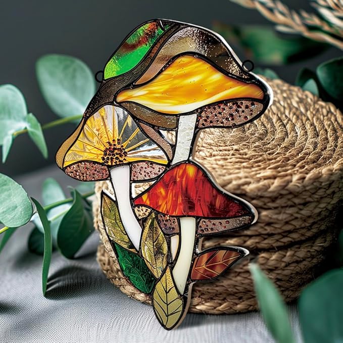 Mushrooms Window Hanging,Stained Acrylic Mushroom Sun Catcher for Home Office Wall Window Decor