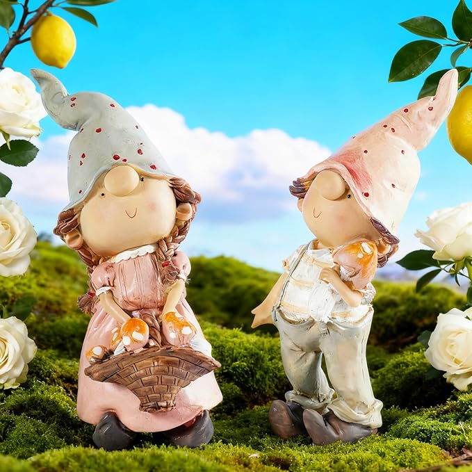 Fairy Garden Kit Set of 2 Whimsical Boy and Girl Mushroom Fairy Figurines Resin Miniature Fairies Garden Decor Accessories Outdoor Patio Yard and Summer Decorations for Home