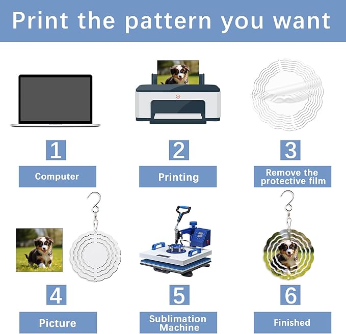 50 Pcs Sublimation Wind Spinner Blanks Bulk USA Warehouse Aluminum Metal Wind Spinners Hanging Sublimation Ornaments for Heat Press Transfer Sublimation Blank Wind Spinners DIY Gift