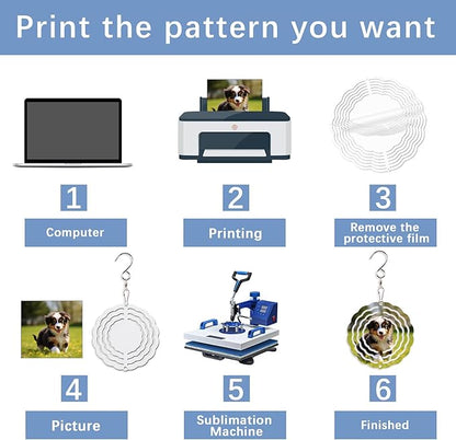 50 Pcs Sublimation Wind Spinner Blanks Bulk USA Warehouse Aluminum Metal Wind Spinners Hanging Sublimation Ornaments for Heat Press Transfer Sublimation Blank Wind Spinners DIY Gift