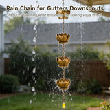 3.9 Ft Rain Chain, Lotus Cup for Gutters, 5 Red Copper Cups and Yellow Crystal Pendant, Downspout Replacement