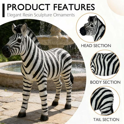 18.31" H x 19.49" L Zebra Statue for Garden, Outdoor Sculpture, Animal Decor for Yard Porch Entryway Patio Living Room (Large, Zebra)
