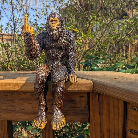 John Bernard & Company Bigfoot The Rude ‘Flipping The Bird’ Sasquatch Yeti Statue/Figurine Indoor/Outdoor Sculpture for Patio, Deck, Home, Office 10 in H Shelf Sitter Figurine (Natural)