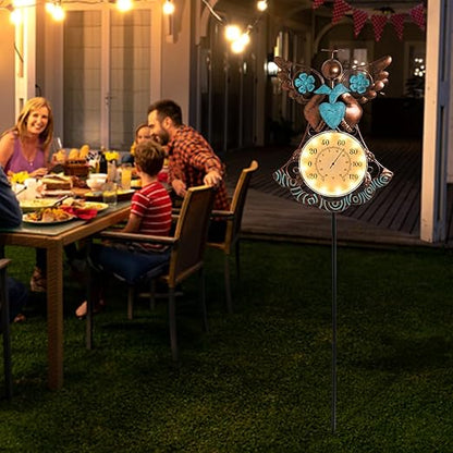 MUMTOP Outdoor Thermometers for Patio-Indoor Outdoor Wall Thermometer - Solar Led Light Angel Outside Decorative Temperature for Home or Garden Decor
