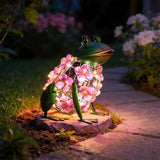 VCUTEKA Frog Solar Lights Outdoor, Solar Lantern Waterproof LED Hydrangea Flower Lights Frog Tabletop Decorations for Patio Garden Yard Outside Decor, Pink