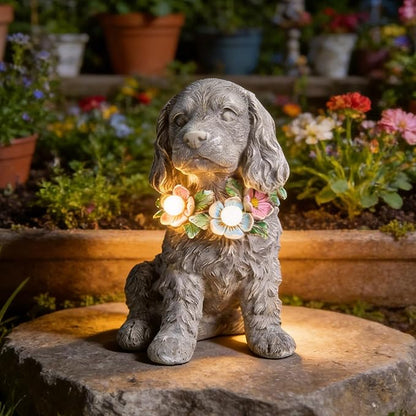 Garden Statue Dog Memorial Gifts - Yard Art Decoration with Solar LED Lights Waterproof Resin Garden Figurine Decor for Outdoor Patio Yard Lawn Ornament