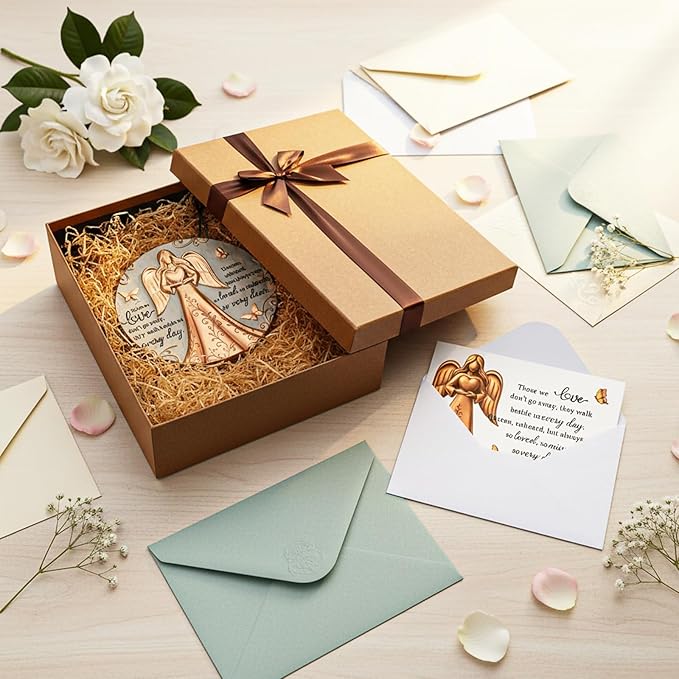 1 Set Bronze Angel Memorial Garden Stone with Plaque Stand and Sympathy Card, Outdoor Heartwarming Memorial Garden Stepping Stone, Sympathy Present for Loss of Loved One, Pet & Family