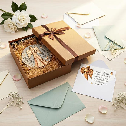 1 Set Bronze Angel Memorial Garden Stone with Plaque Stand and Sympathy Card, Outdoor Heartwarming Memorial Garden Stepping Stone, Sympathy Present for Loss of Loved One, Pet & Family