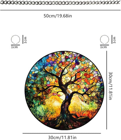 Tree of Life Stained Window Hangings with Chain – Decorative Acrylic Ornament for Windows, Walls, Doors and Gardens, Suitable for Birthday, Mother's Day and Housewarming Gifts