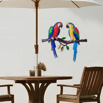 Limygus Tropical Metal Parrot Wall Art, Colorful Double Bird Garden Decor, Outdoor Hanging Decorations for Patio, Fence, Yard, Living Room, Balcony