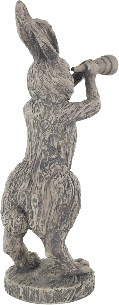 Deco 79 Polystone Rabbit Textured Sculpture with Telescope, 8" x 12" x 22", Gray