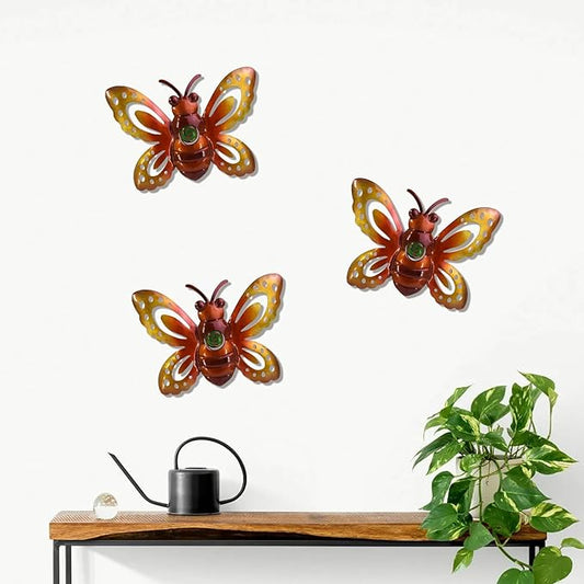 Garden Decor Metal Bee Wall Art Sculpture, Large Bee Wall Decor Garden Decoration Hanging for Yard Lawn Patio Living Room Bedroom, 3 Pack, Gift for Family