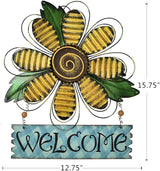Welcome Sign for Front Door Decor Hanging Sign, Metal Flower Welcome Door Sign Wall Art Decor Hanging for Indoor Outdoor Patio Garden Yard Sign Porch Decoration 15.75X12.75In (B)