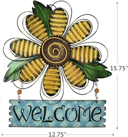 Welcome Sign for Front Door Decor Hanging Sign, Metal Flower Welcome Door Sign Wall Art Decor Hanging for Indoor Outdoor Patio Garden Yard Sign Porch Decoration 15.75X12.75In (B)
