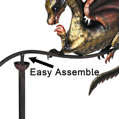 Metal Dragon Garden Decorative Stakes Balancing Yard Art 49" H, Artisam Crafted Iron Balancer Sculpture, Gifts to Dragon Lovers as Lawn Court Patio Exterior Spaces All Season Outdoor Decor