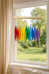 Rainbow Glass Wind Chime, Large 20″ – Multicolor Sandblasted Recycled Glass & Driftwood Coastal Hanging Chime for Porch, Patio & Home