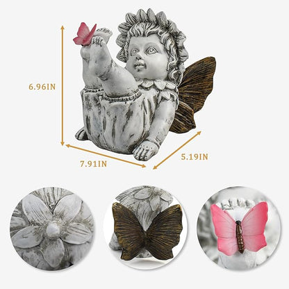Suyorpe Fairies for Fairy Garden Solar Decor - Fairy Figurines Resin Outdoor Statues Ornaments with Light up Butterfly for Patio,Lawn,Yard,Porch,Outside Angel Gifts