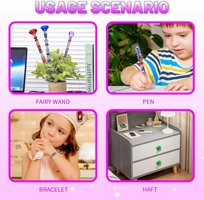 AIPRIDY DIY Fairy Wand Garden Stake Beads Kits with Rainbow Colorful Assortment Large Hole Beads, Beaded Garden Stakes kit with Crystal Diamond Top (238Pcs Rainbow+Diamond)