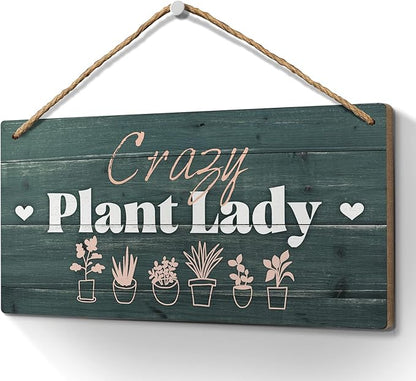 Heuhuww Plant Lover Gifts,Crazy Plant Lady Wood Sign 6x12 Inch Funny Garden Gift,Garden Door Decor,Plant Lady Hanging Gardening Signs for Plant Mom Plant Lovers