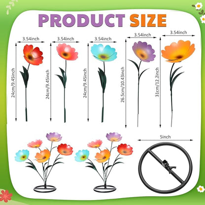 Yaocom 2 Pack Metal Flowers for Outdoor, Decorative Garden Stakes Yard Art, Outdoor Spring Garden Stake Summer Decor Bouquet of Poppy Flower Rustic Handcrafted Items for Lawn Porch Fence(Colorful)