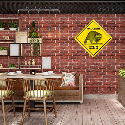 Raccoon Xing Crossing Sign Funny Novelty Metal Tin Sign for Bar Club Country Home Coffee Shop Indoor& Outdoor Decor Yellow Street Sign 12X12inch