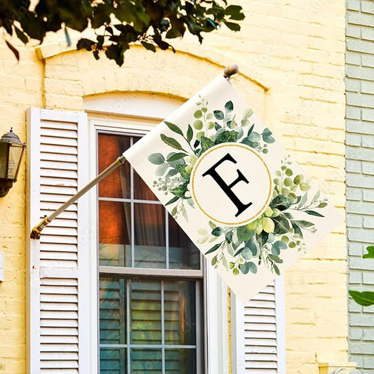 AVOIN colorlife Monogram Letter F Floral House Flag 28x40 Inch Double Sided Outside, Family Last Name Initial Yard Outdoor Decoration