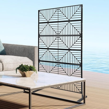 Metal Privacy Screen, 72" H x 44" W Freestanding Privacy Screens, Patio Decorative Metal Fence Panels with Stand, Portable Divider Screens, for Backyard/Patio/Deck (Black-Stripe, 72''H×44''W)
