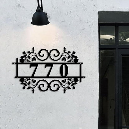 Personalized Gothic House Number metal Signs,Custom Address Number Metal Wall Art Decor,Black Plaques Outdoor wall Decorative Signage,Shed(8-30 Inches) (Rose B)