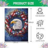 Patriotic Bald Eagle House Flag 28x40 Inch Double Sided Burlap American Flag Wreath Outdoor Yard Decor for 4th of July, Veterans Day, Memorial Day