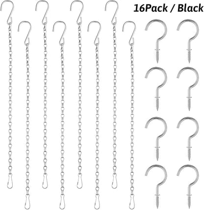 Hotop 8 Pcs Metal Hanging Chains with Ceiling Hooks, Garden Plant Hangers for Hanging Bird Feeders, Billboards, Chalkboards, Basket, Planters, Lanterns, Wind Chimes, Chain Hook DIY(16.38 Inch,Silver)